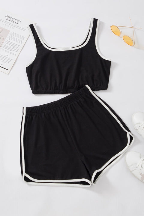 Kadın Siyah Askılı Crop Top ve Şortlu Gecelik Takım - görsel 1