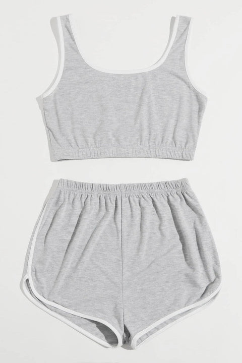 Kadın Gri Askılı Crop Top ve Şortlu Gecelik Takım - görsel 3