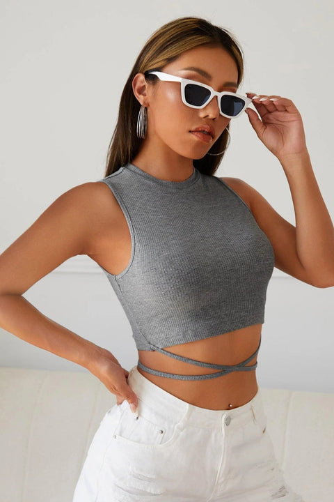 Kadın Gri Çapraz Bağlamalı Crop Top Büstiyer - görsel 6