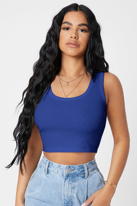 Kadın Lacivert Kare Yaka Crop Top Bluz - görsel 1