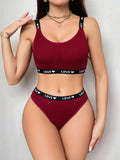 Kadın Bordo Love Yazılı Sütyen Kilot Takımı 5157 - görsel 1