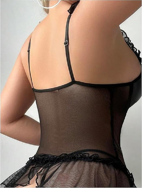 Kadın Siyah Lame Deri Fantezi Kostüm Elbise Seksi Gece Fantezi Kostüm 9002 - görsel 6