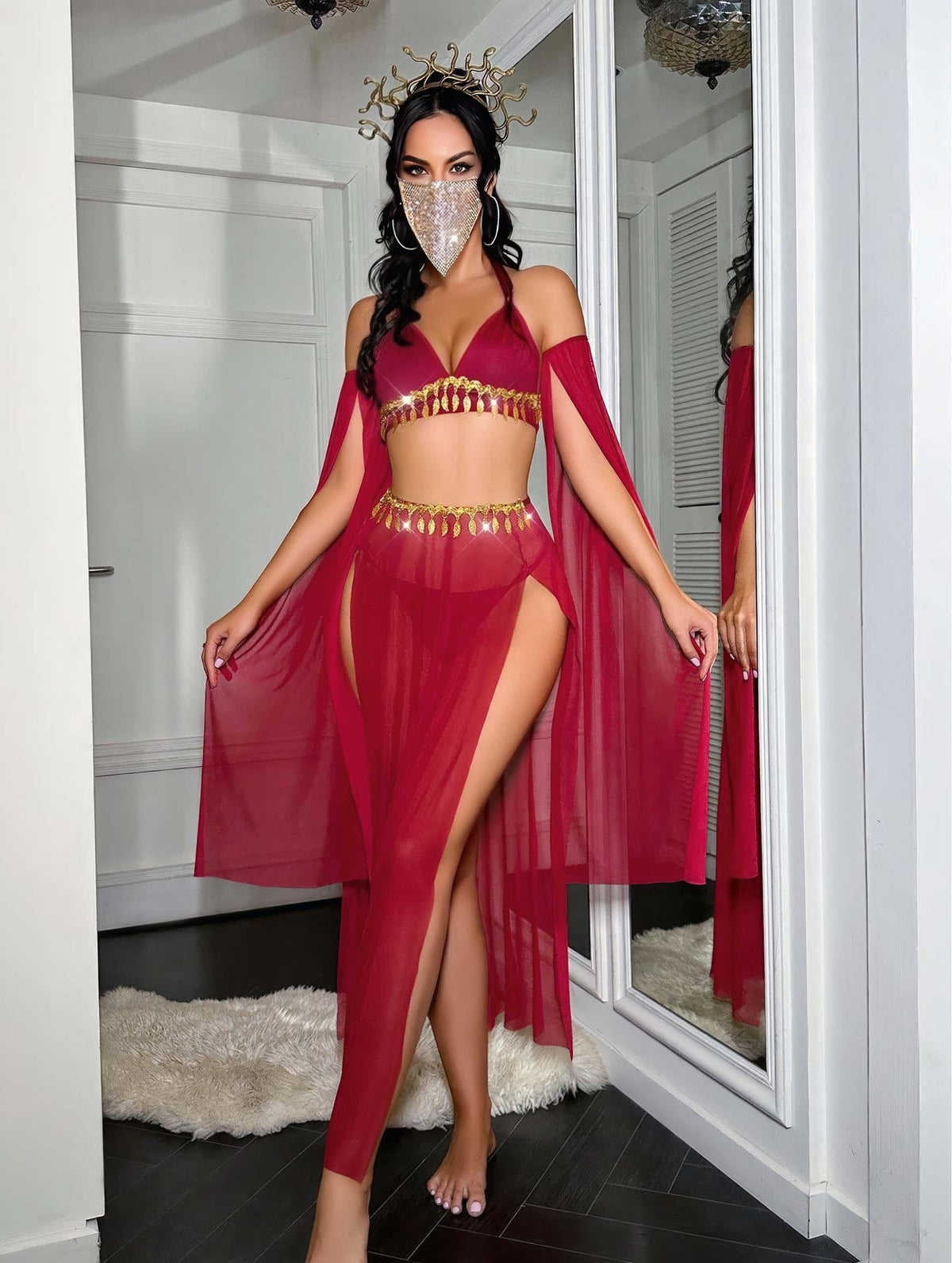 Kadın Fantazi Kırmızı Özel Tasarım Harem Fantezi Kostüm 2271 - görsel 2