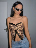 Kadın Leopar Desenli Crop Önden Dantel detaylı 5095 - görsel 1