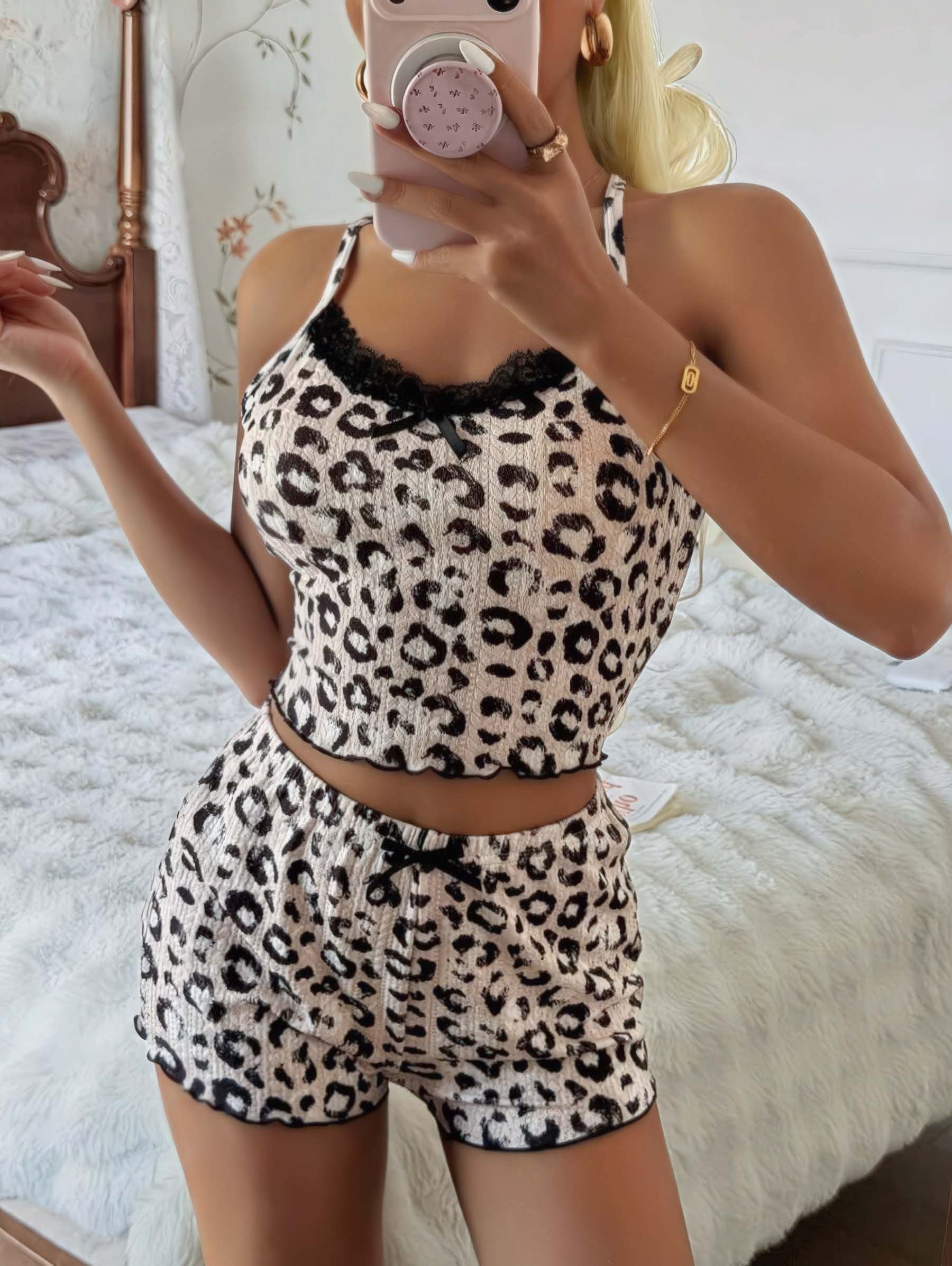 Kadın Leopar Detaylı Şortlu Pijama Takım 5187 - görsel 1