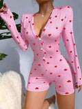 Kadın Pembe Kalp Desenli Pijama Tulumu 5121 - görsel 1