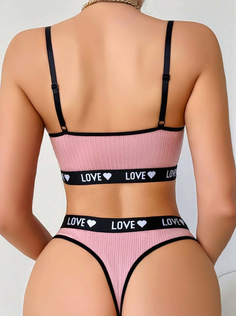 Kadın Pembe Love Yazılı Sütyen Kilot Takımı 5167 - görsel 2