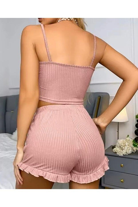 Kadın Pudra Dantel Detaylı Şortlu Gecelik Pijama Takımı 5015 - görsel 2