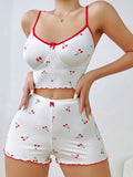 Kadın Vişne Desenli Dantel Askılı Şortlu Pijama Takımı 5193 - görsel 1
