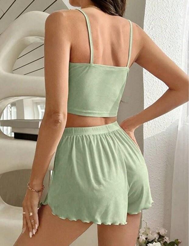 Kadın Yeşil Dantel Detaylı Şortlu Gecelik Pijama Takımı 5024 - görsel 3