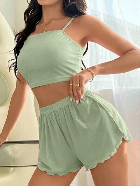 Kadın Yeşil Dantel Detaylı Şortlu Gecelik Pijama Takımı 5024 - görsel 1