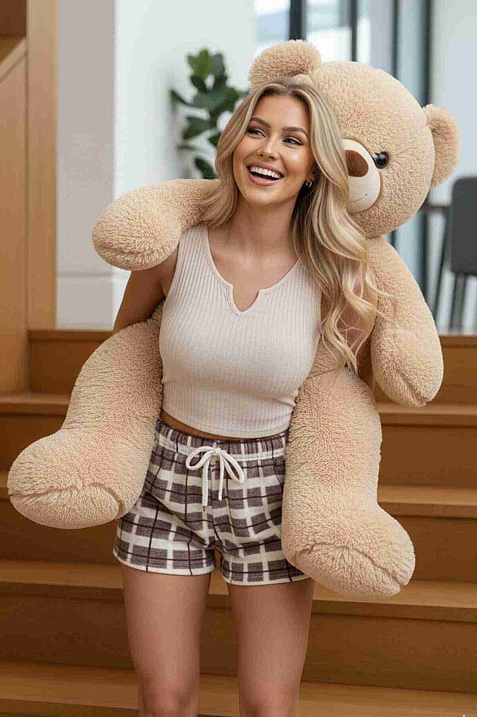 Merry See Altı Peluş Polar Üstü Örme Kolsuz Pijama Takımı Çok Renkli - görsel 4