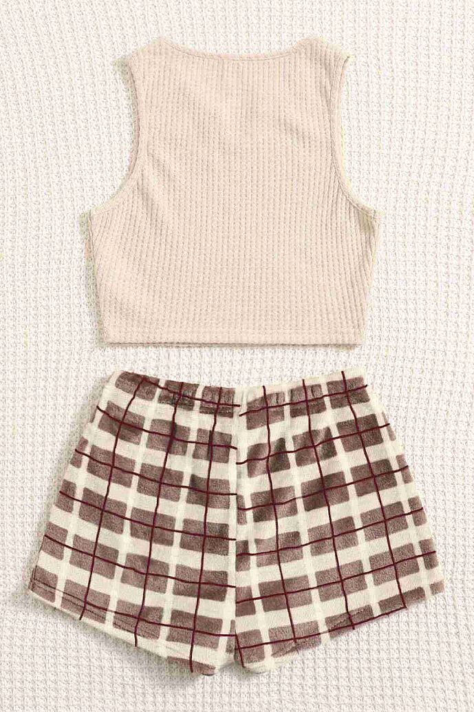 Merry See Altı Peluş Polar Üstü Örme Kolsuz Pijama Takımı Çok Renkli - görsel 6