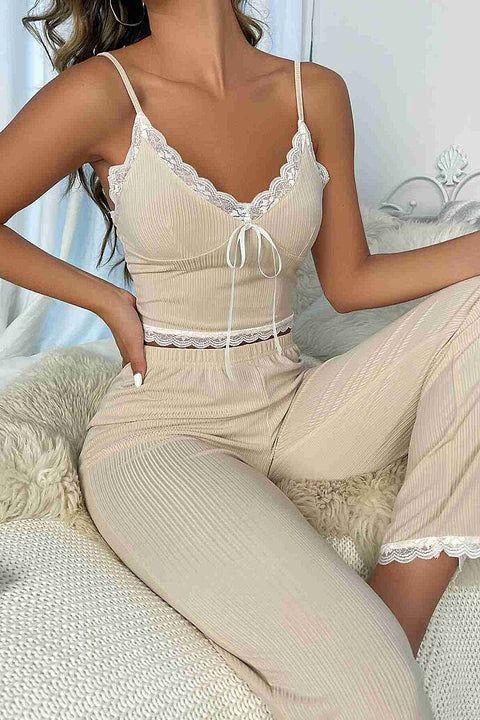 Merry See Askılı Dantel İşlemeli Şık Pijama Takımı Krem - görsel 2