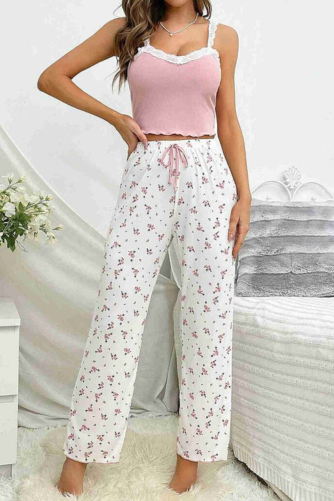 Merry See Askılı Şık Üstü Dantel İşlemeli Baskılı Pijama Takımı Çok Renkli - görsel 4