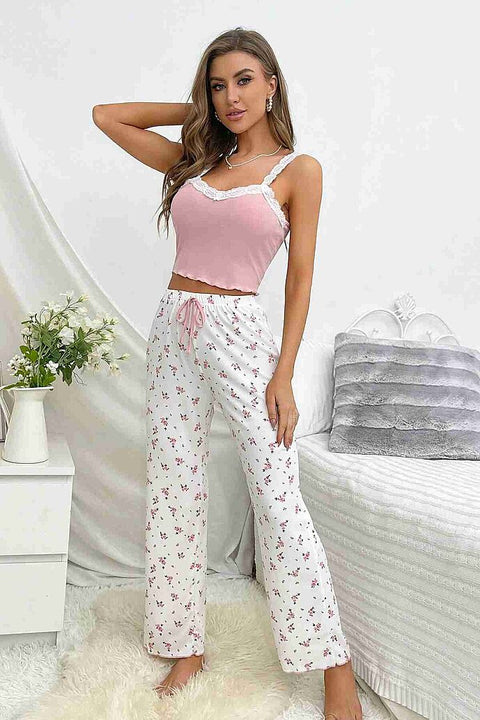 Merry See Askılı Şık Üstü Dantel İşlemeli Baskılı Pijama Takımı Çok Renkli - görsel 6