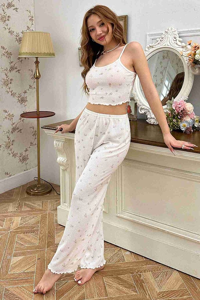 Merry See Baskılı Askılı Pijama Takımı BASKI PEMBE ÇİÇEKLİ MS4086 - görsel 5