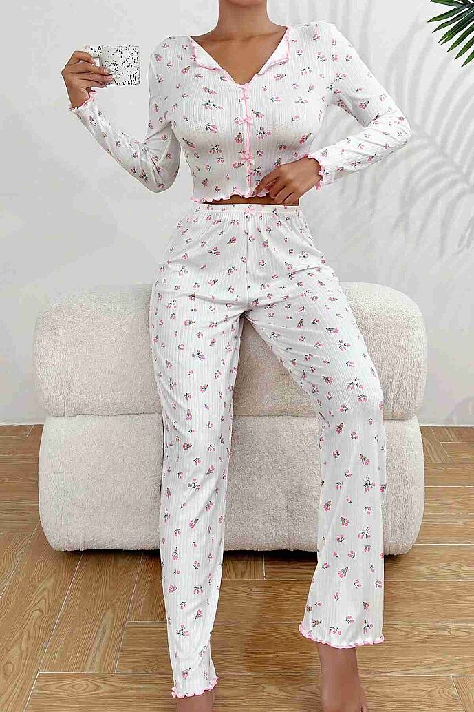 Merry See Baskılı Özel Kumaş Pijama Takımı Beyaz - görsel 2