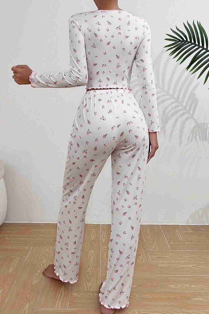 Merry See Baskılı Özel Kumaş Pijama Takımı Beyaz - görsel 3