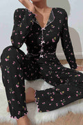 Merry See Baskılı Özel Kumaş Pijama Takımı Siyah - görsel 1