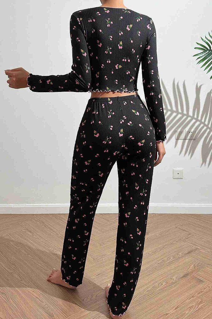 Merry See Baskılı Özel Kumaş Pijama Takımı Siyah - görsel 2
