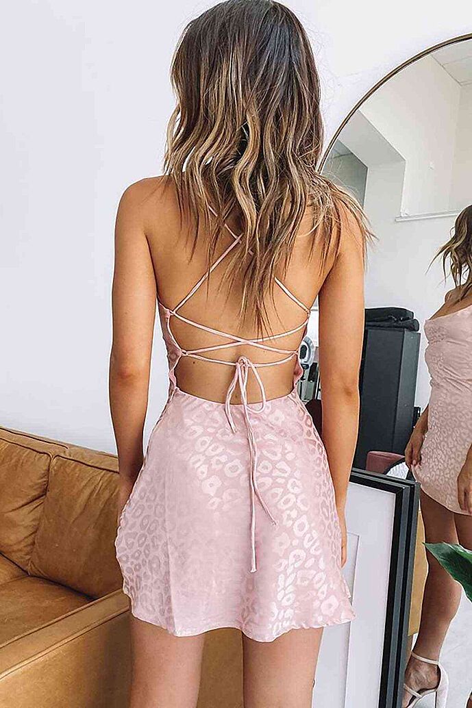 Merry See Baskılı Saten Mini Elbise Pembe - görsel 2