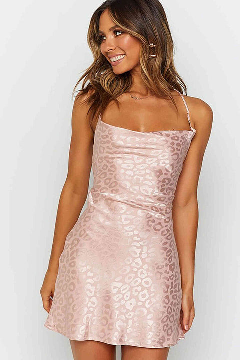 Merry See Baskılı Saten Mini Elbise Pembe - görsel 3