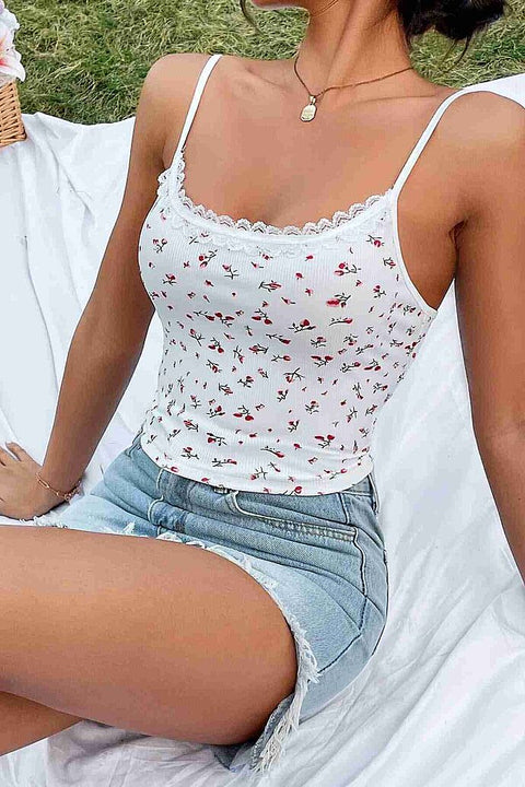 Merry See Çiçek Desenli Askılı Atlet Bluz Crop Top Çok Renkli - görsel 2
