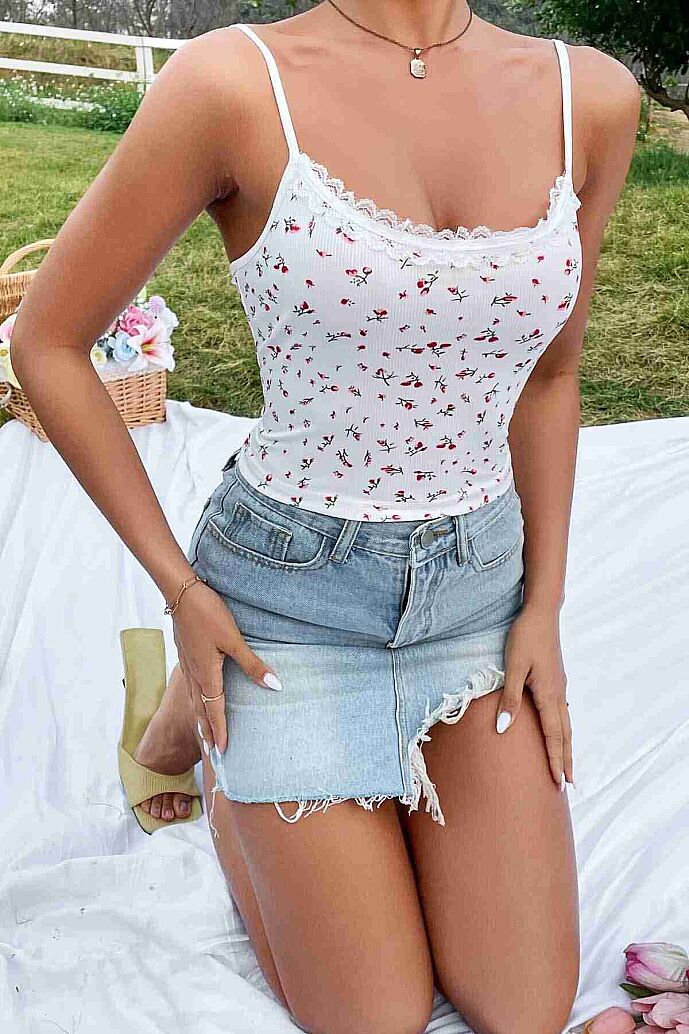 Merry See Çiçek Desenli Askılı Atlet Bluz Crop Top Çok Renkli - görsel 3