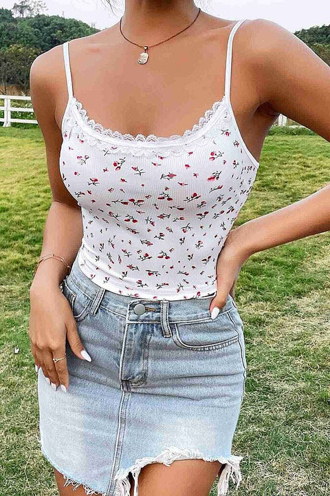 Merry See Çiçek Desenli Askılı Atlet Bluz Crop Top Çok Renkli - görsel 4