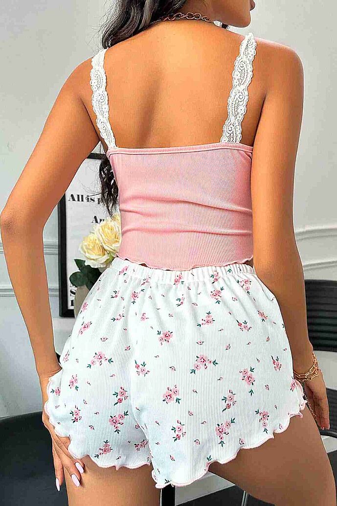 Merry See Çiçek Desenli Dantel Askılı Şortlu Pijama Takımı Çok Renkli - görsel 2