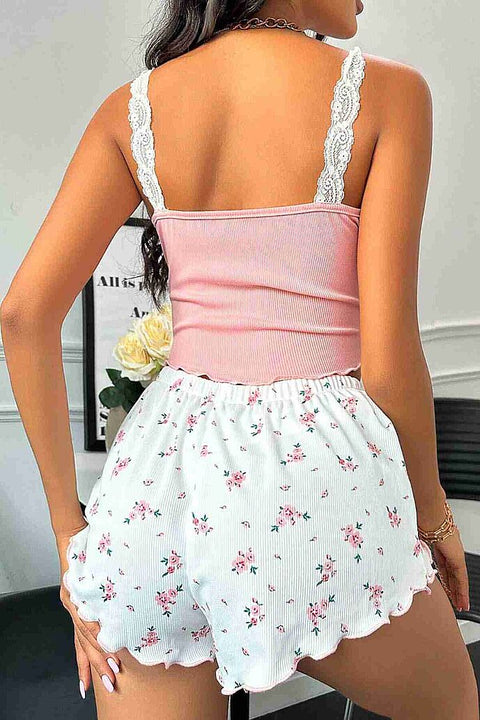 Merry See Çiçek Desenli Dantel Askılı Şortlu Pijama Takımı Çok Renkli - görsel 2