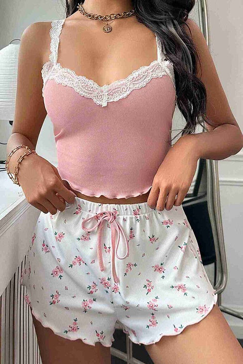 Merry See Çiçek Desenli Dantel Askılı Şortlu Pijama Takımı Çok Renkli - görsel 3