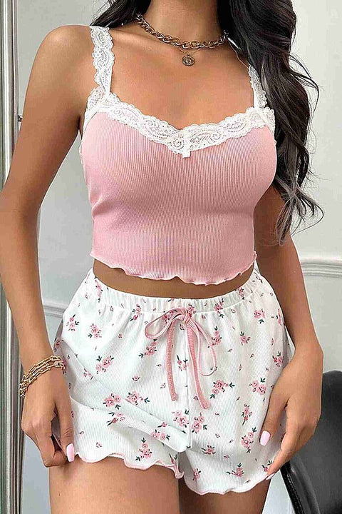 Merry See Çiçek Desenli Dantel Askılı Şortlu Pijama Takımı Çok Renkli - görsel 4