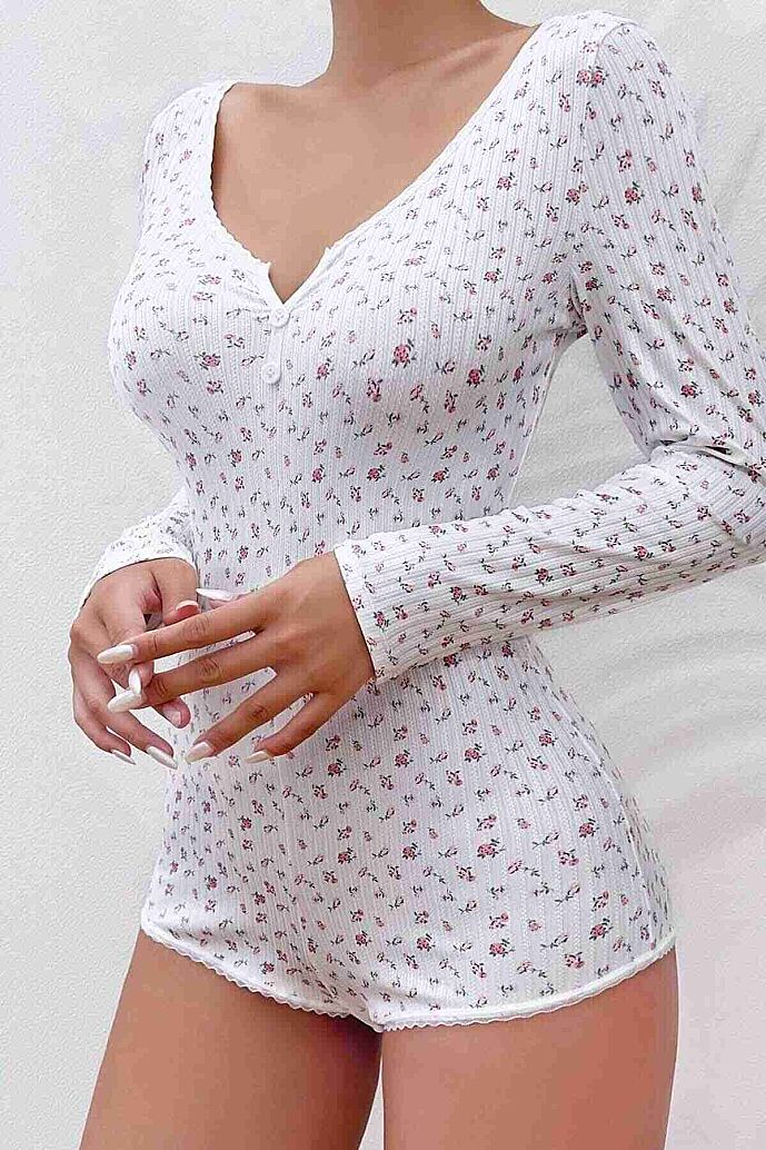 Merry See Çiçek Desenli Tasarım Tulum Gecelik Body Çok Renkli - görsel 1