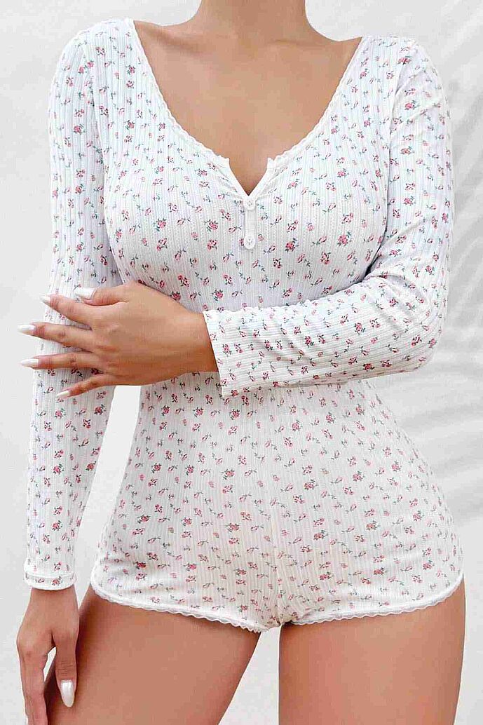 Merry See Çiçek Desenli Tasarım Tulum Gecelik Body Çok Renkli - görsel 3