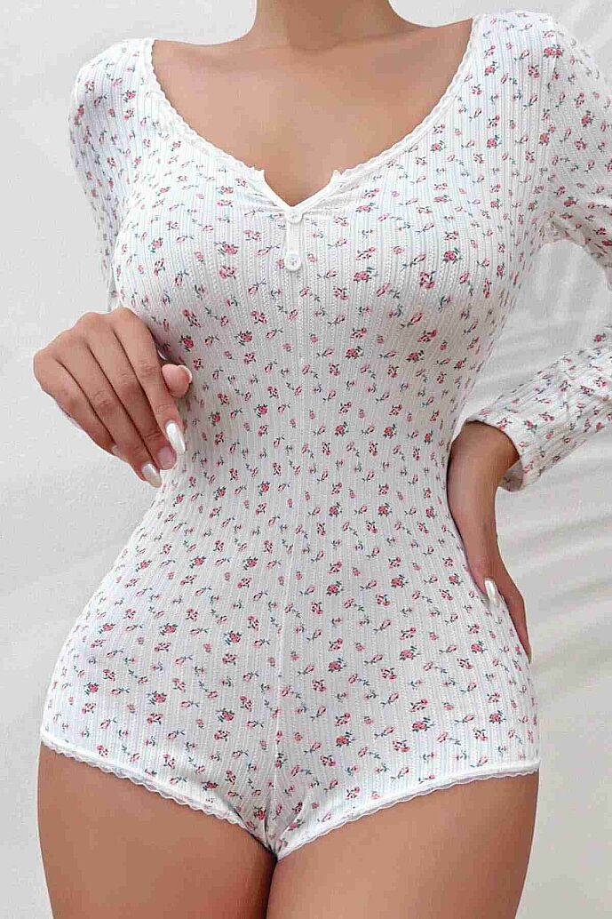 Merry See Çiçek Desenli Tasarım Tulum Gecelik Body Çok Renkli - görsel 4