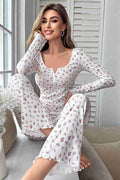 Merry See Çiçek Desenli Uzun Kollu Pijama Takımı Beyaz - görsel 1