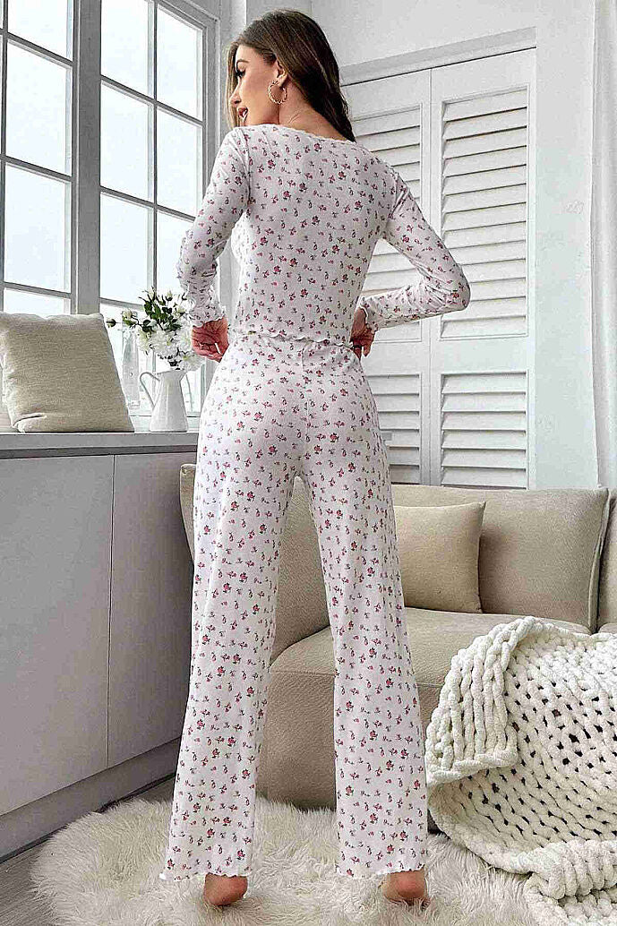 Merry See Çiçek Desenli Uzun Kollu Pijama Takımı Beyaz - görsel 2
