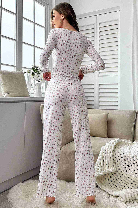 Merry See Çiçek Desenli Uzun Kollu Pijama Takımı Beyaz - görsel 2