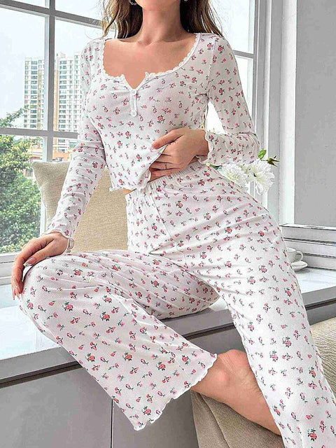 Merry See Çiçek Desenli Uzun Kollu Pijama Takımı Beyaz - görsel 4