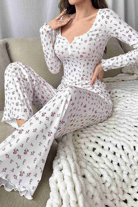 Merry See Çiçek Desenli Uzun Kollu Pijama Takımı Beyaz - görsel 6