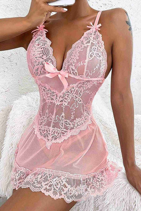 Merry See Dantel Gecelik Babydoll İç giyim Pembe - görsel 6