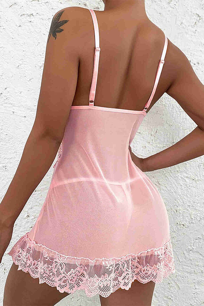 Merry See Dantel Gecelik Babydoll İç giyim Pembe - görsel 7