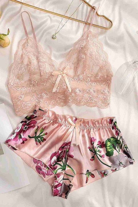 Merry See Dantel Büstiyerli Çiçekli Sütyen Şort Pijama Takımı Çok Renkli - görsel 1