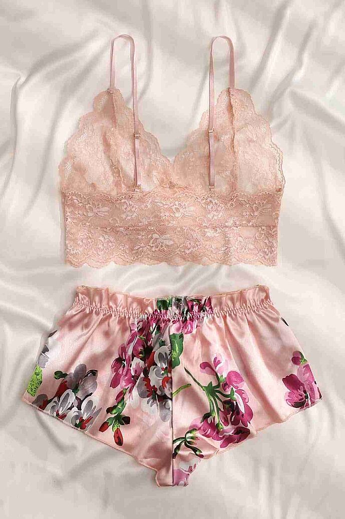 Merry See Dantel Büstiyerli Çiçekli Sütyen Şort Pijama Takımı Çok Renkli - görsel 2