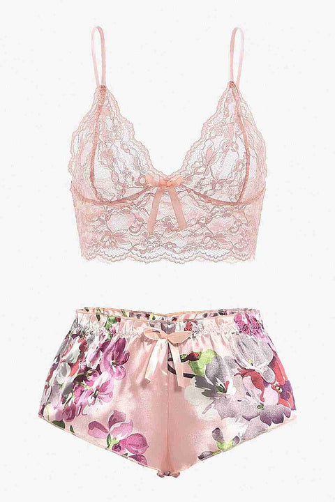 Merry See Dantel Büstiyerli Çiçekli Sütyen Şort Pijama Takımı Çok Renkli - görsel 6