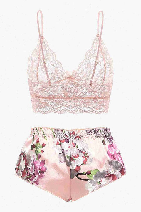 Merry See Dantel Büstiyerli Çiçekli Sütyen Şort Pijama Takımı Çok Renkli - görsel 7