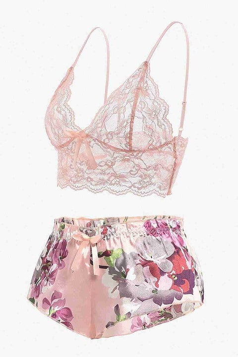 Merry See Dantel Büstiyerli Çiçekli Sütyen Şort Pijama Takımı Çok Renkli - görsel 8