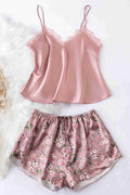 Merry See Dantel İşlemeli Çiçek Desenli Şort Pijama Takımı Pembe - görsel 1